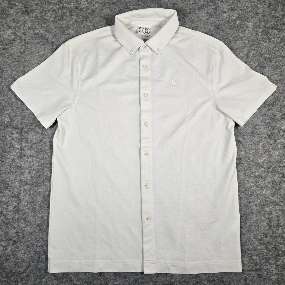 Bogner Mens White Performance Cotton Regular‎ Fit Button Down Shirt Small